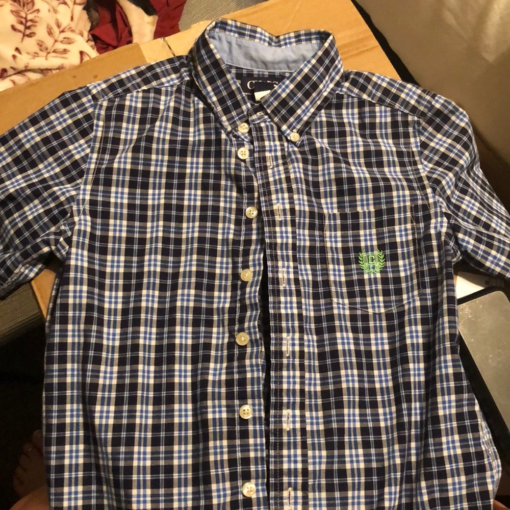 Chaps boys small (8) grey/blue button down shirt